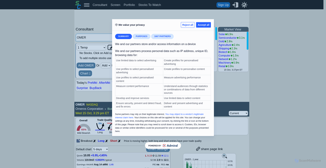 Security scan screenshot of https://www.stockconsultant.com/consultnow/basicplus.cgi?symbol=OMER