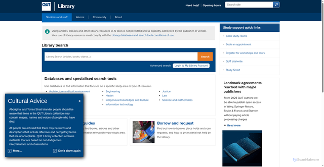 Security scan screenshot of https://www.library.qut.edu.au