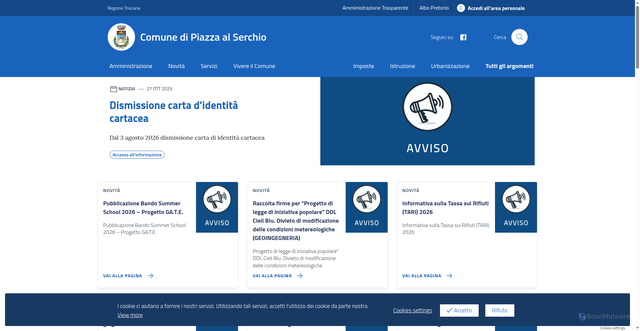 Security scan screenshot of https://www.comune.piazzaalserchio.lu.it/