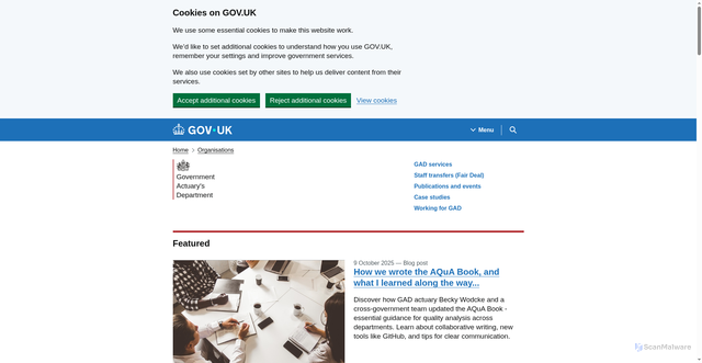 Security scan screenshot of https://www.gov.uk/government/organisations/government-actuarys-department