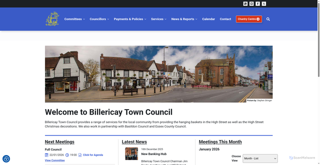 Security scan screenshot of https://billericaytowncouncil.gov.uk/