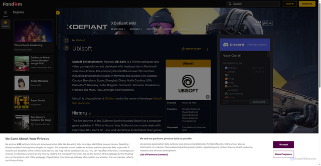 Security scan screenshot of https://xdefiant.fandom.com/wiki/Ubisoft
