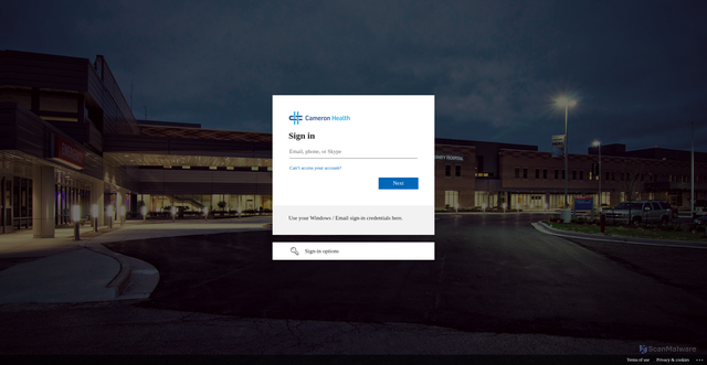 Security scan screenshot of https://cameronhospital-my.sharepoint.com