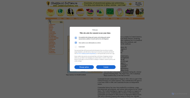 Security scan screenshot of https://www.sheppardsoftware.com/southamericaweb/snapshot/Guatemala.htm