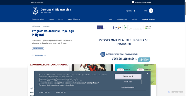 Security scan screenshot of https://www.comune.ripacandida.pz.it/