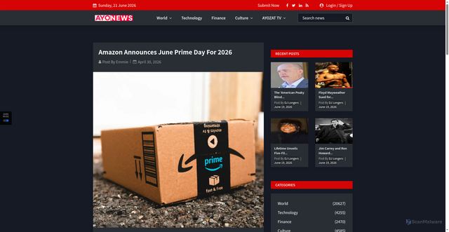 Security scan screenshot of https://news.ayozat.com/story/amazon-announces-june-prime-day-for-2026