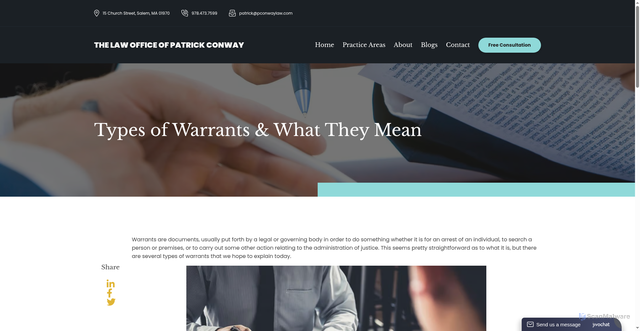Security scan screenshot of https://pconwaylaw.com/blog/types-of-warrants-what-they-mean/