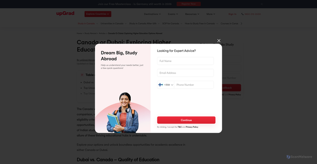 Security scan screenshot of https://www.upgrad.com/study-abroad/articles/canada-vs-dubai/
