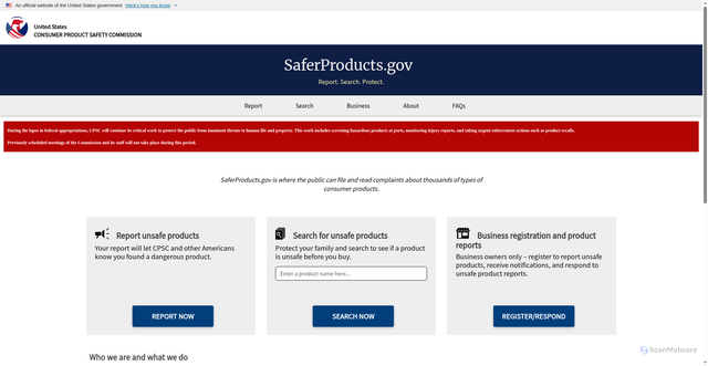 Security scan screenshot of https://saferproduct.gov/