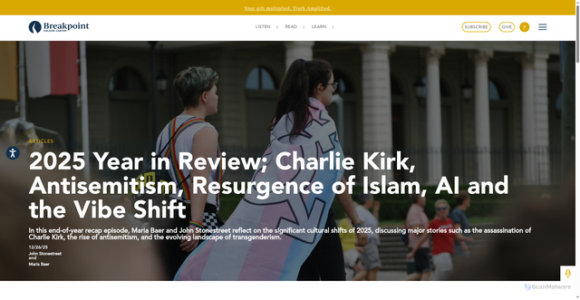 Security scan screenshot of https://breakpoint.org/2025-year-in-review-charlie-kirk-antisemitism-resurgence-of-islam-ai-and-the-vibe-shift/