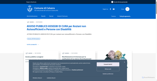 Security scan screenshot of https://www.comune.calvera.pz.it/