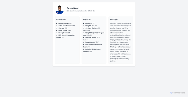 Security scan screenshot of https://fantasyamp.com/devin_neal