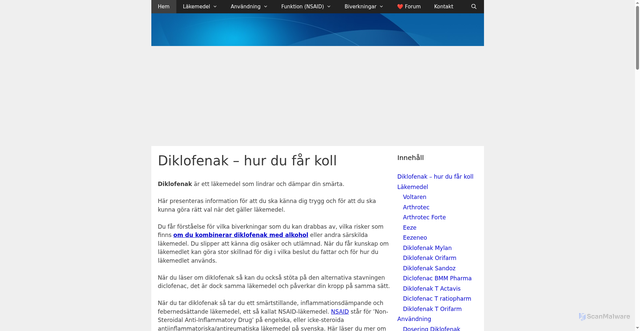 Security scan screenshot of https://diklofenak.se