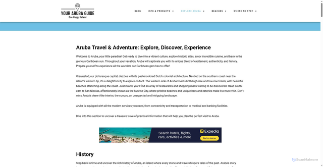 Security scan screenshot of https://yourarubaguide.com/explore-aruba/