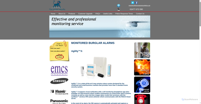 Security scan screenshot of https://firstcontactsecurityltd.co.uk/burglar-alarm.html