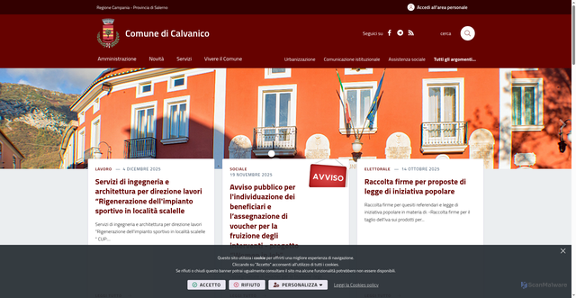 Security scan screenshot of https://www.comune.calvanico.sa.it/it-it/home