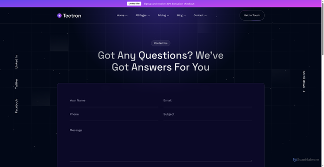 Security scan screenshot of https://tectron.pages.dev/contact-two