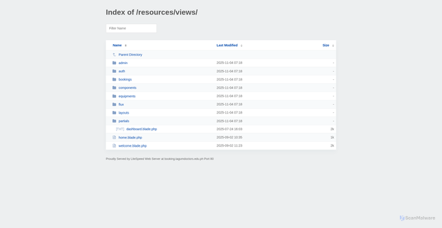Security scan screenshot of http://booking.tagumdoctors.edu.ph/resources/views/