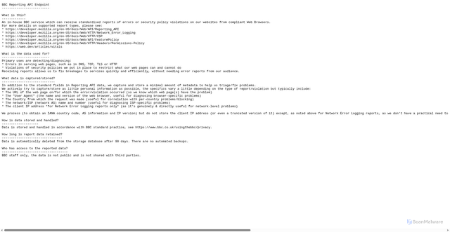Security scan screenshot of https://bbc-reporting-api.app