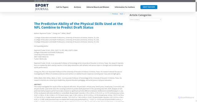 Security scan screenshot of https://thesportjournal.org/article/the-predictive-ability-of-the-physical-skills-used-at-the-nfl-combine-to-predict-draft-status/