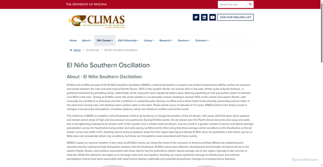 Security scan screenshot of https://climas.arizona.edu/sw-climate/el-nino-southern-oscillation