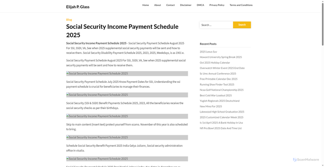 Security scan screenshot of https://elijahpglass.pages.dev/viiil-social-security-income-payment-schedule-2025-gobov/