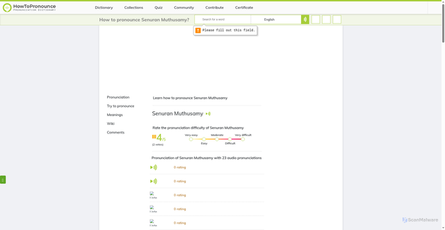 Security scan screenshot of https://www.howtopronounce.com/senuran-muthusamy
