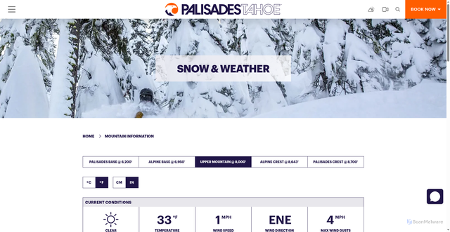 Security scan screenshot of https://www.palisadestahoe.com/mountain-information/snow-and-weather