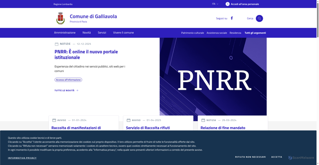 Security scan screenshot of https://www.comune.galliavola.pv.it/