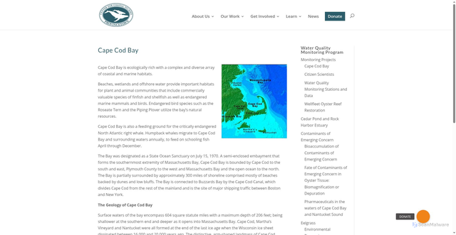 Security scan screenshot of https://coastalstudies.org/our-work/cape-cod-bay-water-quality-monitoring-program/cape-cod-bay/
