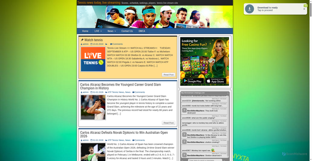 Security scan screenshot of https://tennistream.com/