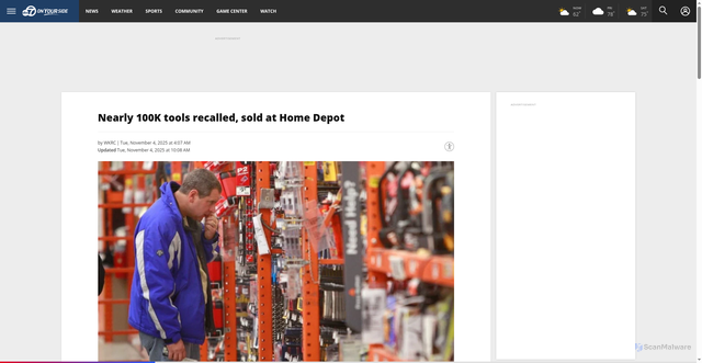 Security scan screenshot of https://katv.com/news/nation-world/milwaukee-tool-recall-recalls-recalled-chainsaws-due-laceration-hazard-12-14-inch-cincinnati-m18-batteries-powered-free-repair-registration-company-webpage-lacerated-finger-reported-danger-consumer-alerts-improvement-stores