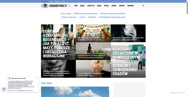 Security scan screenshot of https://odkrywcy.pl