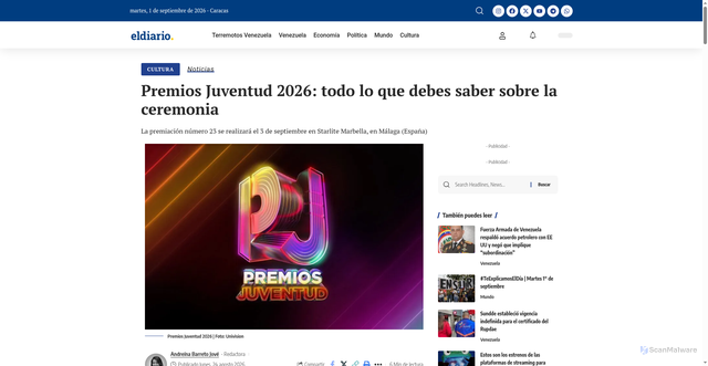 Security scan screenshot of https://eldiario.com/2026/08/24/premios-juventud-2026/