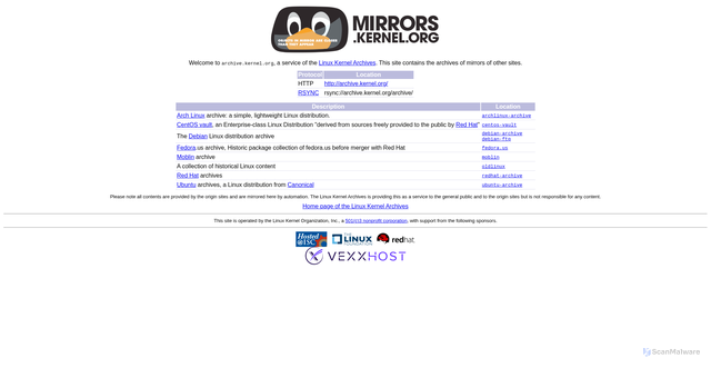 Security scan screenshot of https://archive.kernel.org