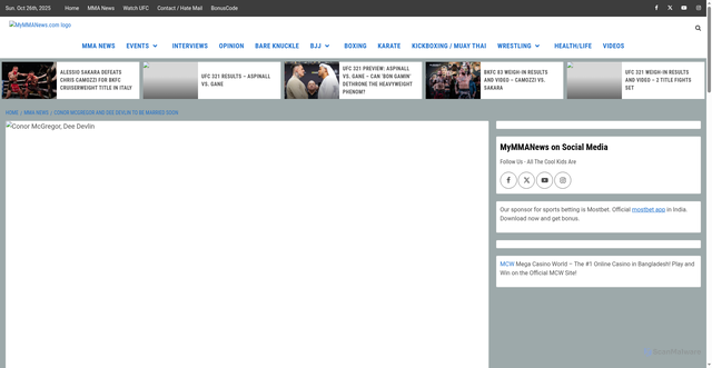 Security scan screenshot of https://mymmanews.com/conor-mcgregor-and-dee-devlin-to-be-married-soon/