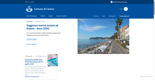 Security scan screenshot of https://www.comune.carona.bg.it/home/index.html