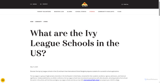 Security scan screenshot of https://www.isb.ac.th/community/stories/news-details/~board/blogs-stories/post/ivy-league-schools