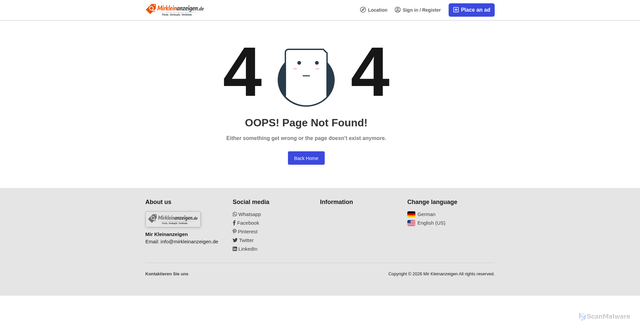 Security scan screenshot of https://mirkleinanzeigen.de/de/item/new