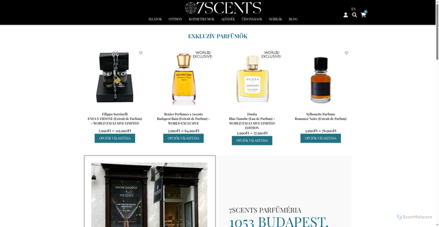 Security scan screenshot of https://7scents.hu