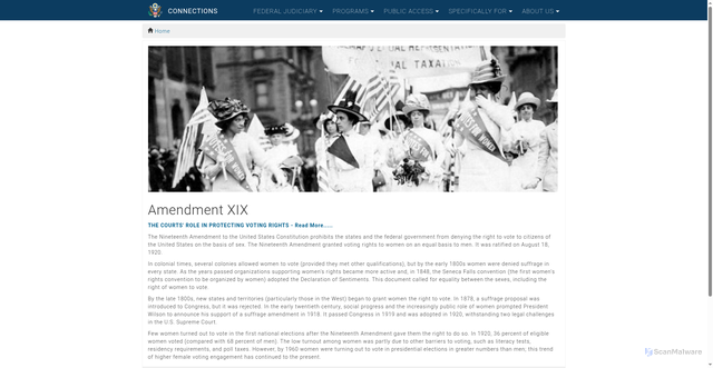 Security scan screenshot of https://connections.ca6.uscourts.gov/nineteenth-amendment