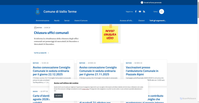 Security scan screenshot of https://www.comune.vallioterme.bs.it/