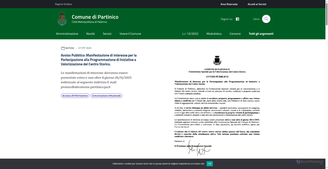Security scan screenshot of https://www.comune.partinico.pa.it/