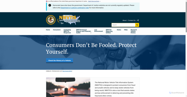 Security scan screenshot of https://vehiclehistory.bja.ojp.gov/