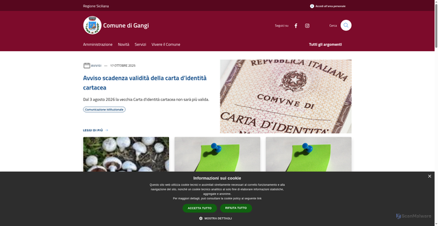 Security scan screenshot of https://www.comune.gangi.pa.it/it