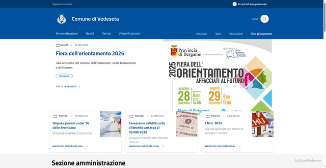 Security scan screenshot of https://www.comune.vedeseta.bg.it/home/index.html