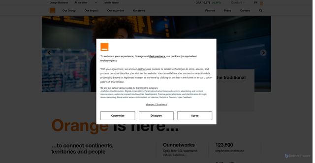 Security scan screenshot of https://www.orange.com/en