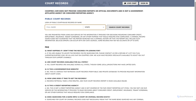 Security scan screenshot of https://www.courtrec.com