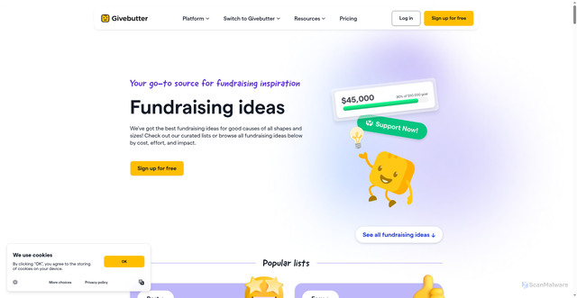 Security scan screenshot of https://givebutter.com/fundraising-ideas