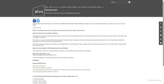 Security scan screenshot of https://www.joburg.org.za/media_/Newsroom/Pages/2026-News-Articles/Executive-Mayor-Dada-Morero-to-Deliver-State-of-the-City-Address.aspx